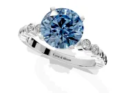 Solitaire Engagement Ring Setting for Fancy Blue Round Cut Center with Bezel-Dot Beaded Band and Prong Head in Platinum