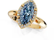 Halo Engagement Ring Setting for Fancy Blue Marquise Center with Tapered Plain Band and Prong Head in Yellow Gold