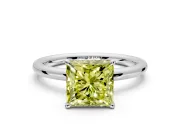 Hidden Halo Engagement Ring Setting for Fancy Yellow Princess Cut Center with Thin Rounded Band and Prong Head in Sterling Silver