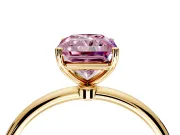Solitaire Engagement Ring Setting for Fancy Pink Radiant Cut Center with Straight Thin Band and Prong Head in Yellow Gold
