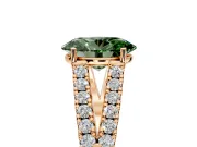 Solitaire Engagement Ring Setting for Fancy Green Oval Center with Pave Split Shank and Prong Head in Rose Gold