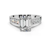 Solitaire Engagement Ring Setting for Emerald Cut Center with Round Cut Channel Band and Prong Head in Sterling Silver