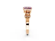 Leaf Engagement Ring Setting for Fancy Pink Princess Cut Center with Milgrain Accent Band and Prong Head in Rose Gold