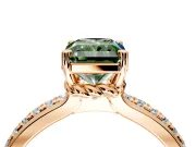 Solitaire Engagement Ring Setting for Fancy Green Radiant Cut Center with Raised Channel Band and Prong Head in Rose Gold