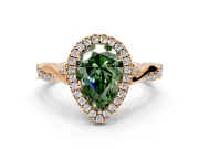 Halo Engagement Ring Setting for Fancy Green Pear-Shaped Center with Twist Band and Prong Head in Rose Gold