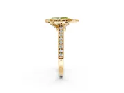 Halo Engagement Ring Setting for Fancy Yellow Pear-Shaped Center with Milgrain Pave Band and Bezel Head in Yellow Gold