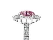 Milgrain Floral Halo Engagement Ring Setting for Fancy Pink Round Cut Center with Pave Band and Prong Head in Platinum