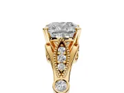 Solitaire Engagement Ring Setting for Cushion Cut Center with Marquise and Bezel Accents and Prong Head in Yellow Gold