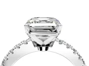 Solitaire Engagement Ring Setting for Asscher Cut Center with Single Row Accent Band and Prong Head in Sterling Silver