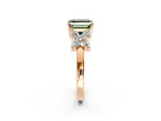 Floral Engagement Ring Setting for Fancy Green Princess Cut Center with Marquise Cluster Shoulders and Prong Head in Rose Gold