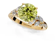 Solitaire Engagement Ring Setting for Fancy Yellow Round Cut Center with Marquise Accent Twist Band and Prong Head in Yellow Gold