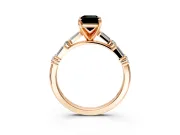 Baguette Engagement Ring Setting for Fancy Black Emerald Cut Center with Alternating Bar-Set Band and Prong Head in Rose Gold