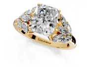 Leaf Cluster Engagement Ring Setting for Radiant Cut Center with Marquise Accents and Prong Head in Yellow Gold