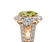 Halo Engagement Ring Setting for Fancy Yellow Oval Center with Two-Strand Split Shank and Prong Head in Rose Gold