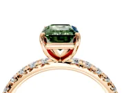 Solitaire Engagement Ring Setting for Fancy Green Emerald Cut Center with Shared-Prong Accents and Prong Head in Rose Gold