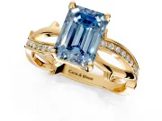 Solitaire Engagement Ring Setting for Fancy Blue Emerald Cut Center with Pave and Plain Crossover Band and Prong Head in Yellow Gold