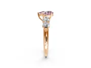 5 Stone Engagement Ring Setting for Fancy Pink Pear-Shaped Center with Graduated Accents and Prong Head in Rose Gold