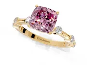 Solitaire Engagement Ring Setting for Fancy Pink Cushion Cut Center with Bezel Station Band and Prong Head in Yellow Gold