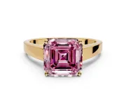 Solitaire Engagement Ring Setting for Fancy Pink Asscher Cut Center with Tapered Split Shoulders and Prong Head in Yellow Gold