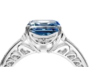 Floral Engagement Ring Setting for Fancy Blue Asscher Cut Center with Four Accent Clusters and Prong Head in Sterling Silver