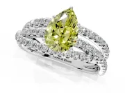 Solitaire Engagement Ring Setting for Fancy Yellow Pear-Shaped Center with Woven 3-Strand Pave Band and Prong Head in Sterling Silver
