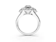 Halo Engagement Ring Setting for Emerald Cut Center with Two-Strand Split Shank and Prong Head in Platinum