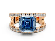 Solitaire Engagement Ring Setting for Fancy Blue Asscher Cut Center with Wide-Open Split Shank and Prong Head in Rose Gold