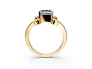 Solitaire Engagement Ring Setting for Fancy Blue Princess Cut Center with Twisted Band and Scroll Prong Head in Yellow Gold