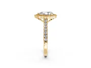 Milgrain Floral Halo Engagement Ring Setting for Pear-Shaped Center with Pave Band and Prong Head in Yellow Gold