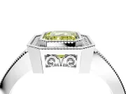 Halo Engagement Ring Setting for Fancy Yellow Emerald Cut Center with Milgrain Halo, Pave Band and Prong Head in Platinum