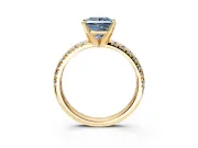 Solitaire Engagement Ring Setting for Fancy Blue Princess Cut Center with Large Accents and Prong Head in Yellow Gold