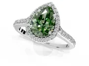 Halo Engagement Ring Setting for Fancy Green Pear-Shaped Center with Pave Accents, Heart Basket and Prong Head in Platinum