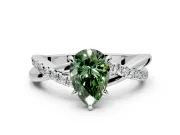 Crossover Engagement Ring Setting for Fancy Green Pear-Shaped Center with Pave and Plain Strands and Prong Head in Sterling Silver