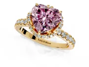 Halo Engagement Ring Setting for Fancy Pink Heart-Shaped Center with Openwork Halo, Pave Band and Prong Head in Yellow Gold