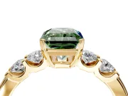 5 Stone Engagement Ring Setting for Fancy Green Radiant Cut Center with Plain Band and Prong Head in Yellow Gold