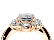 Small-Accent Cluster Halo Engagement Ring Setting for Radiant Cut Center with Plain Band and Prong Head in Rose Gold