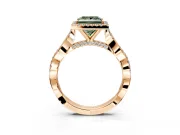Halo Engagement Ring Setting for Fancy Green Princess Cut Center with Twist Band and Prong Head in Rose Gold