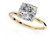 Solitaire Engagement Ring Setting for Cushion Cut Center with Straight Thin Band and Prong Head in Yellow Gold