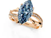 Solitaire Engagement Ring Setting for Fancy Blue Marquise Center with Pave and Plain Crossover Band and Prong Head in Rose Gold