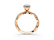 Solitaire Engagement Ring Setting for Emerald Cut Center with Marquise Panel Band and Prong Head in Rose Gold
