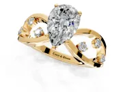 Solitaire Engagement Ring Setting for Pear-Shaped Center with Criss-Cross Accent Band and Prong Head in Yellow Gold