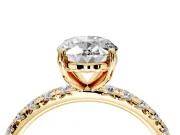 Solitaire Engagement Ring Setting for Oval Center with Shared-Prong Accents and Prong Head in Yellow Gold