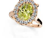Single Halo Engagement Ring Setting for Fancy Yellow Oval Center with Corner Claws, Plain Band and Prong Head in Rose Gold