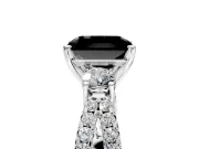 3 Stone Engagement Ring Setting for Fancy Black Radiant Cut Center with Pave Split Shank and Prong Head in Platinum