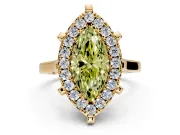 Single Halo Engagement Ring Setting for Fancy Yellow Marquise Center with Corner Claws, Plain Band and Prong Head in Yellow Gold