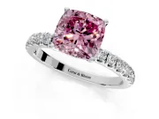 Open Basket Engagement Ring Setting for Fancy Pink Cushion Cut Center with Pave Band and Prong Head in Sterling Silver
