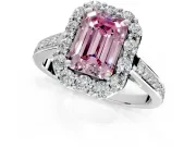 Floral Halo Engagement Ring Setting for Fancy Pink Emerald Cut Center with Large Halo Accents and Prong Head in Sterling Silver