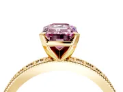 Milgrain Pave Engagement Ring Setting for Fancy Pink Emerald Cut Center with Accent Band and Prong Head in Yellow Gold