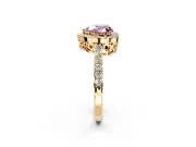 Halo Engagement Ring Setting for Fancy Pink Heart-Shaped Center with Heart-Shaped Openwork, Pave Band and Prong Head in Yellow Gold
