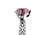 Solitaire Engagement Ring Setting for Fancy Pink Heart-Shaped Center with Milgrain X Pattern Band and Prong Head in Platinum